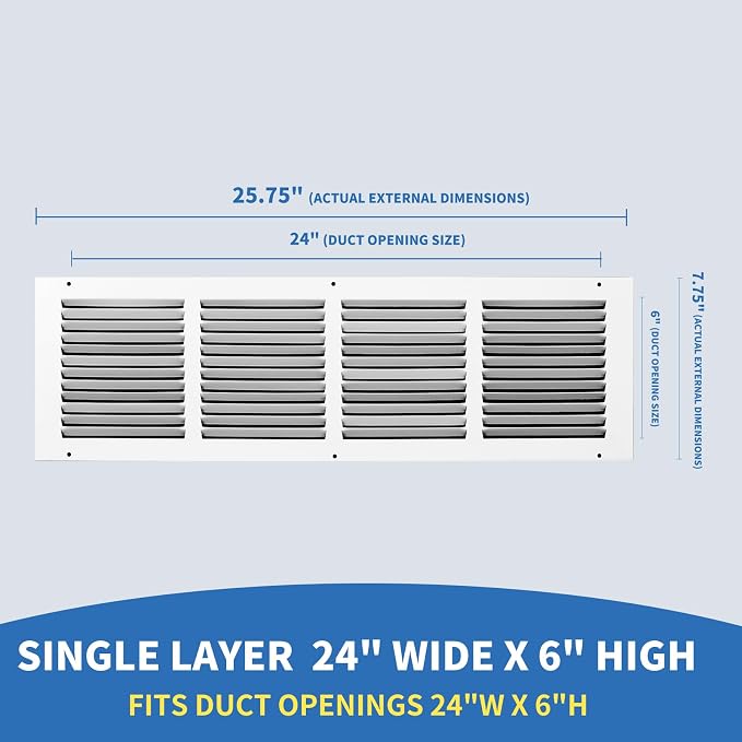 24x6 Return Air Grille, Air Return Vent Cover, AC Vent Cover, Cold Air Return - Image 2