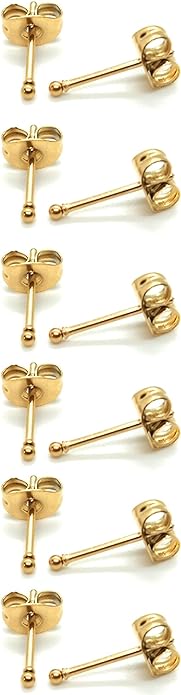 14K Gold Filled Polished Small CZ Pearl Ball Stud Earrings Set for Women Men 20G Surgical Steel Hypoallergenic Piercing Studs for Sensitive Ear, Pack of 6 Pairs