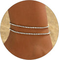 Anklet Bracelets for Women 18K Gold Plated Tennis Anklets Dainty Sapphire Paperclip Pearl Sequin Droplet Adjustable Large Anklet Bracelets Simple Beach Summer Waterproof Foot Jewelry