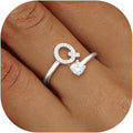 Valentines Day Gifts Gold Silver Initial Rings for Women Non Tarnish Dainty 14k Gold Plated Stackable Rings for Women Trendy Adjustable Letter Cubic Zirconia Pinky Ring Cute Open Birthday Gift Jewelry