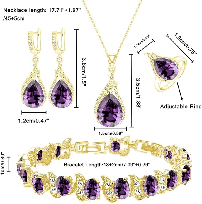 LMXXVJ Jewelry Set for Women,Teardrop Cubic Zirconia Necklace Earrings Adjustable Ring Bracelet Jewelry Set Formal Jewelry Gift