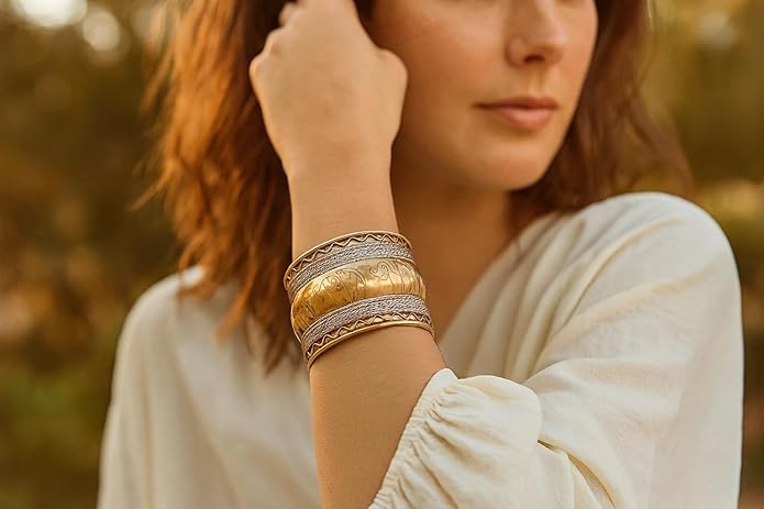 Touchstone Indian Bollywood Handcrafted Slip In Easy To Wear Stylish Wrist Enhancer Designer Broad Jewelry Cuff Bracelet For Women and Men.