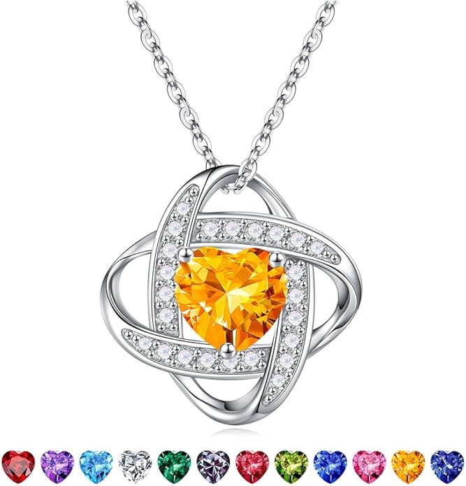 Iefil Valentines Gifts for Her Wife - 925 Sterling Silver Love Knot Birthstone Necklace, Anniversary Birthday Gifts for Women, Jewelry Gifts for Wife Mom Girlfriend