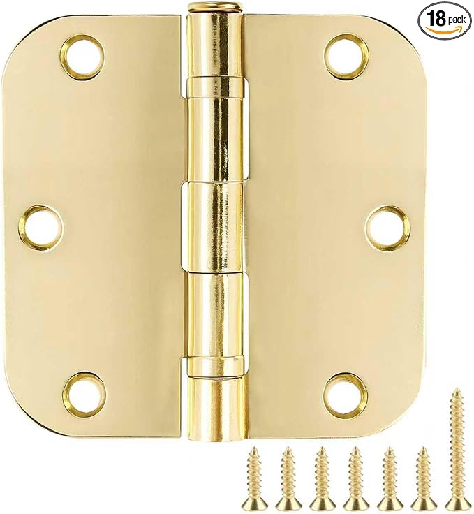 TDCHINGES Rounded Door Hinges Polished Brass 3.5 Inch 5/8" Lasting Mute | 18 by TDCHINGES