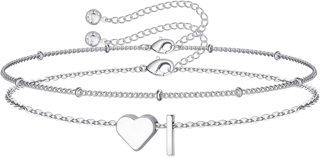 M MOOHAM Valentines Day Gifts for Kids Teen Girls -14K-Gold-Plated Heart Initial A-Z Bracelets for Women Girl Dainty Gold Bracelets Birthday Valentines Gifts for Women Her Teenage Girls Kid Teen Gift