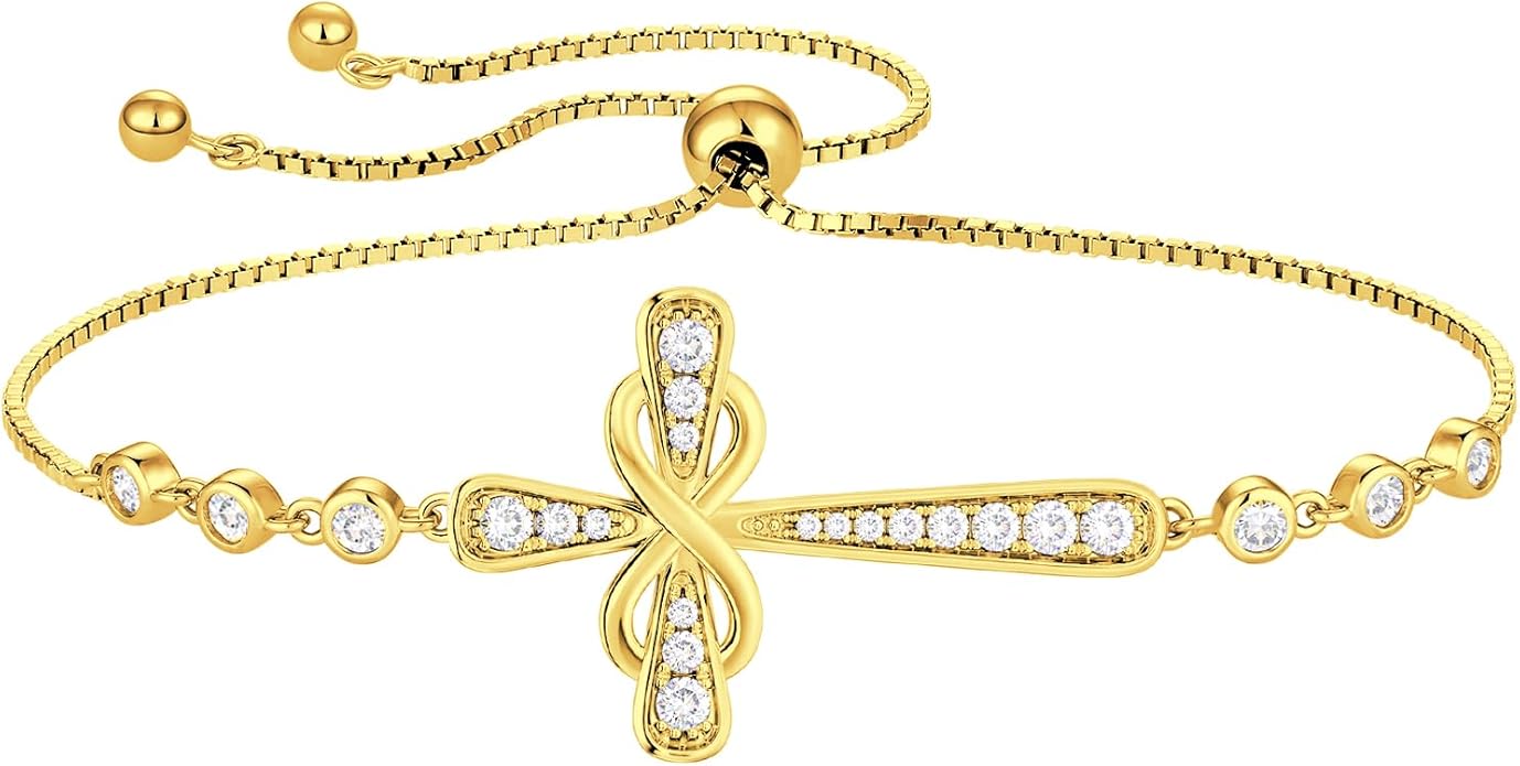 YL Cross Bracelet 925 Sterling Silver Infinity Sideways Link Bracelet Birthstone Jewelry for Women
