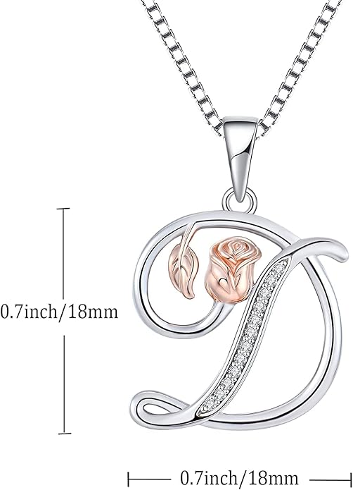 STARCHENIE Initial Necklace for Women Sterling Silver Letters 26 Alphabet Pendant Rose Flower Jewelry Gifts for Family Sisters Friend