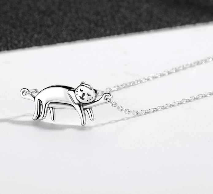 Step Forward Sterling Silver Cat Necklace for Women - Cat Jewelry Gifts for Cat Lovers, Hummingbird Necklace for Her, Mother's Day Birthday Graduation Christmas Gift