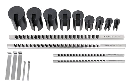 Accusize Industrial Tools - No.10 HSS Keyway Broach Set, 18 Pcs with Precision Ground Teeth, Includes 4 Broaches & 9 Bushings, 5100-0010