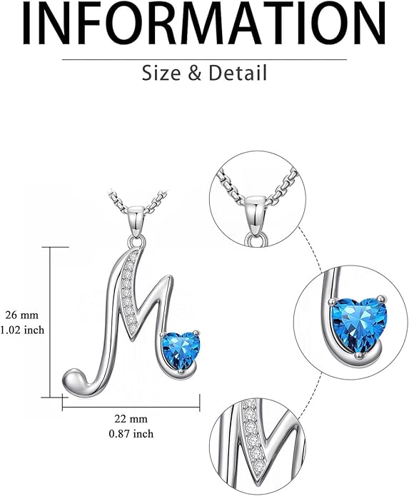 Valentines Day Gifts for Women Alphabet A to Z Initial Birthstone Pendant Necklaces for Women - 18k White Gold Plated Personalized Name Jewelry Valentine Mothers Day Birthday Gifts for Women Her Girlfriend
