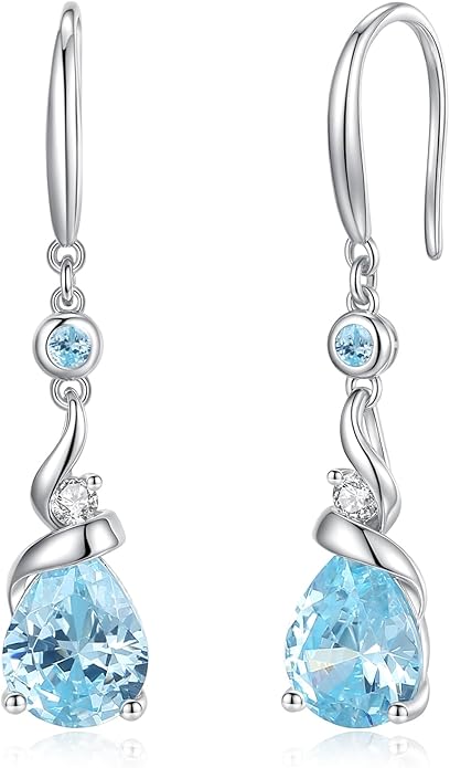 FANCIME Women Drop Earrings 925 Sterling Silver with Pear Gemstone Dangle Birthstone Earring Fine Jewelry Birthday Gifts for Women