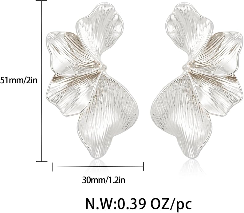 Chunky Gold Statement Earrings For Women Gold Plated Sectored Flower Leaf Shell Angel Wing Earrings Trendy Boho Jewelry For Women Large Stud Earrings Hypoallergenic Earrings