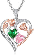 Valentine's Day Gifts for Wife 925 Sterling Silver Double Birthstone Pendant Necklaces I Love You for Always and Forever Necklace Anniversary Birthday Gifts for Wife Girlfriend Mom Her