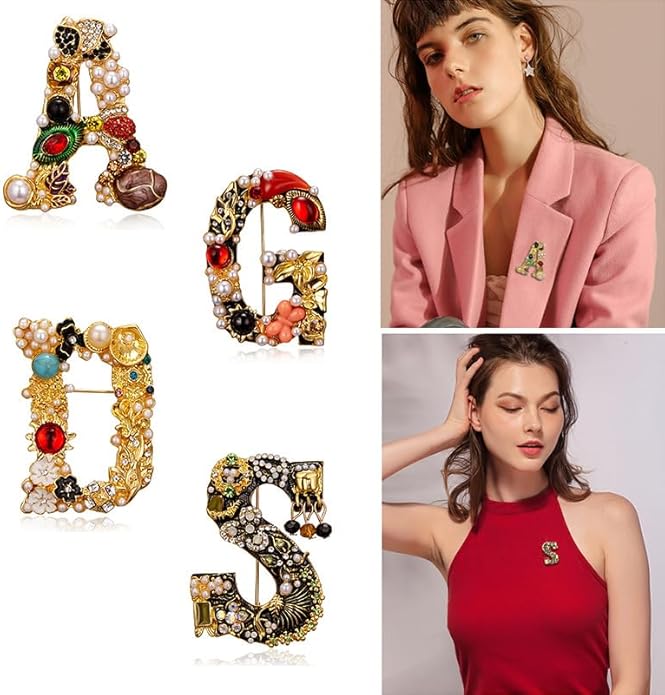 Crystal Pearl Initial Brooches Pins Gold Letter A-Z Lapel Pin Enamel Colorful Alphabet Letter Breastpin Pin Jewelry for Women Girls