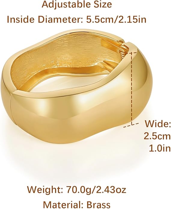 HZMAN Chunky Gold Cuff Bracelets for Women Thick Wide Bangle Bracelet Hammered Open Hinge Wrist Cuff Bracelet Jewelry Gift