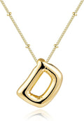 Inerney Valentines Day Gifts Gold Bubble Letter Necklace Initial Necklaces for Women, Chunky 14K Plated Balloon Initials, Trendy Charm Non Tarnish Custom Name Pendant Jewelry Gifts for Mom
