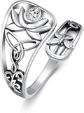 Midari Sun and Moon/Bee/Celtic/Life of Tree/Lotus Spoon Ring for Women 925 Sterling Silver Adjustable Ring Open Ring for Women Men Halloween Birthday Gift