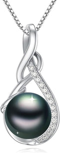 Tahitian Black Pearl 18K White Gold Plated Sterling Silver Heart/Infinity/Four Leaf Clover Pendant Necklace Jewelry Gifts for Women Wife Mom Girlfriend Wedding Birthday Anniversary Christmas