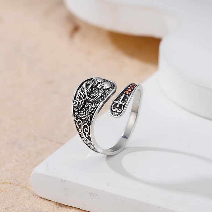 Midari Sun and Moon/Bee/Celtic/Life of Tree/Lotus Spoon Ring for Women 925 Sterling Silver Adjustable Ring Open Ring for Women Men Halloween Birthday Gift