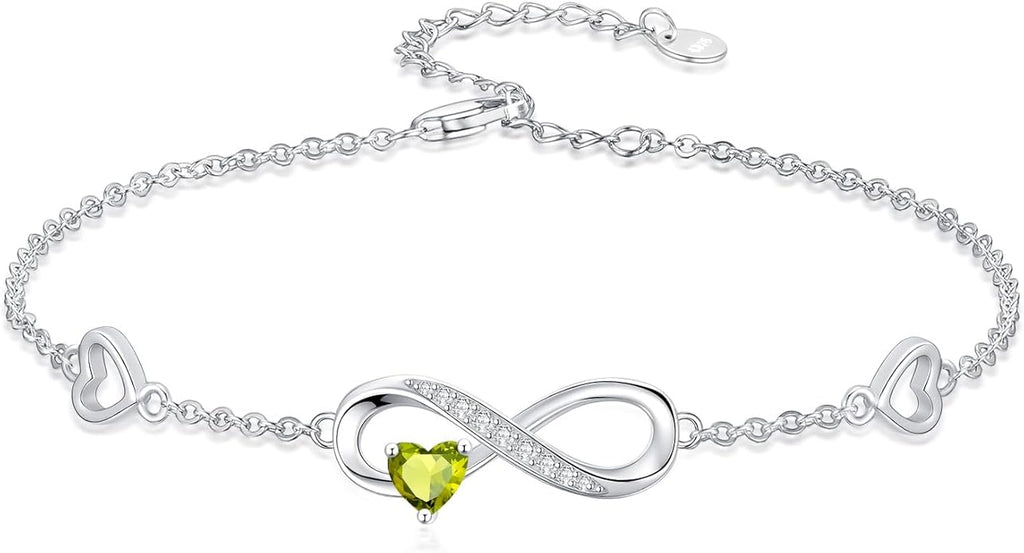 Dorunmo Infinity Heart Anklet Bracelet for Women 925 Sterling Silver Adjustable Infinity Birthstone Bracelet Friendship Jewelry Gifts for Women Birthday Christmas