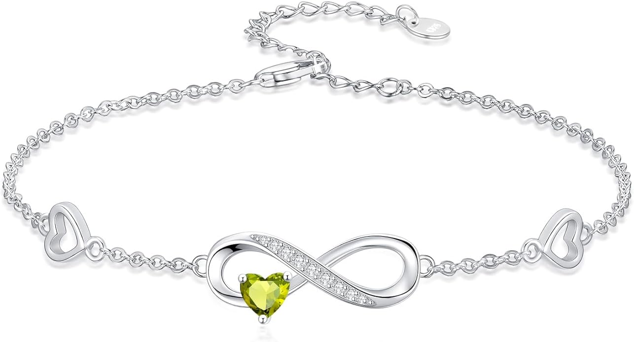 Dorunmo Infinity Heart Anklet Bracelet for Women 925 Sterling Silver Adjustable Infinity Birthstone Bracelet Friendship Jewelry Gifts for Women Birthday Christmas