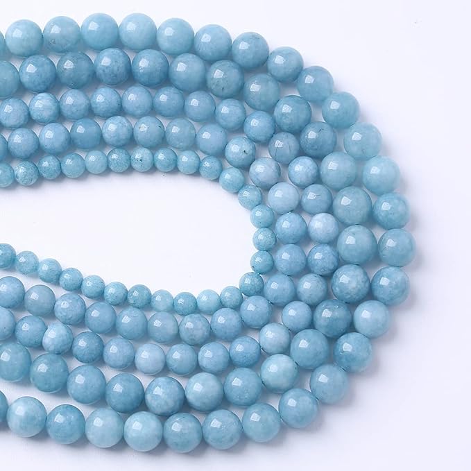 60Pcs 6mm Natural Blue Chalcedony Jades Beads for Jewelry Making Aquamarine Jades Energy Stone Healing Beads DIY Bracelet Necklace 15" 1 Strand