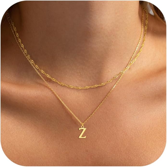 14K Gold Plated Initial Necklaces for Women Dainty Layered Letter Pendant Necklace Cute Choker Necklace Gift Trendy Stuff Personalized Jewelry Stack for Women Her