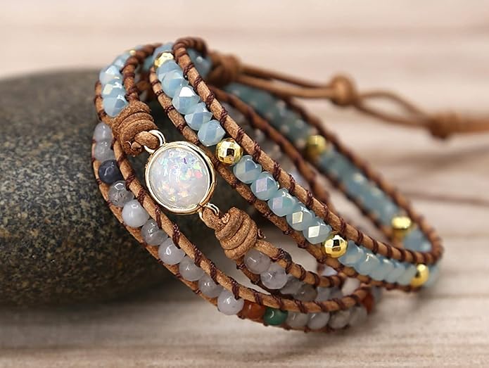 ZOSOJONA Women Wrap Bracelets Boho Natural Stone Jasper Turquoises Strand Bracelet Jewelry Collection