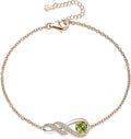 Birthstone Bracelets for Women 925 Sterling Silver Created Gemstone Bracelet Infinity Pendant Jewelry for Her, 6.7"+1.2"