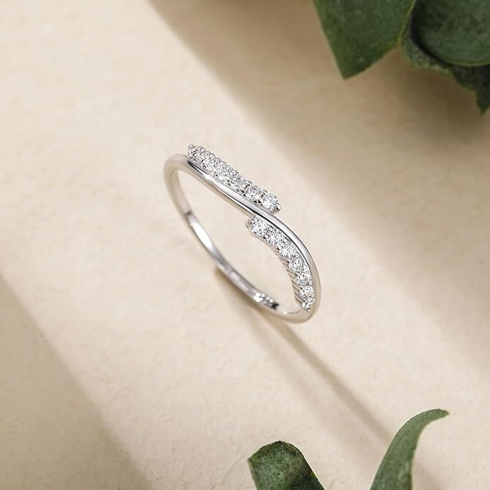 EAMTI 925 Sterling Silver Wedding Band for Women Cubic Zirconia Twisted Rope Half Eternity Band Ring Size 3-13