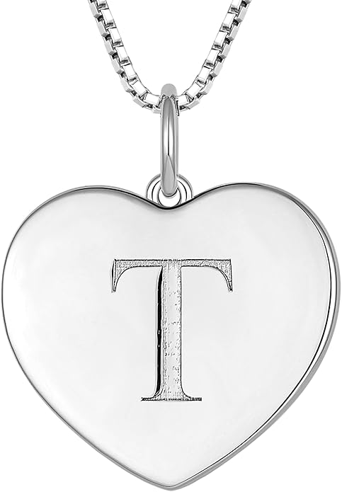 YL Initial Necklace 925 Sterling Silver Square/Round/Heart Letter Pendant A-Z Alphabet Polished Jewelry for Women