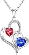 Iefil Valentines Day Gifts for Her - 925 Sterling Silver Double Birthstone Necklace, Heart Necklaces for Women, Anniversary Birthday Gifts, Personalized Jewelry Gift for Wife Mom Girlfriend