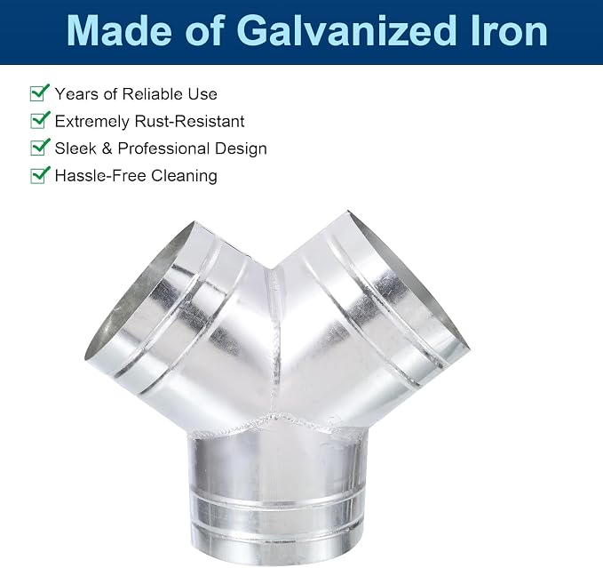 6 Inch Y Shape Duct Connector 3 Way 90 Degree Galvanized Steel - Image 3