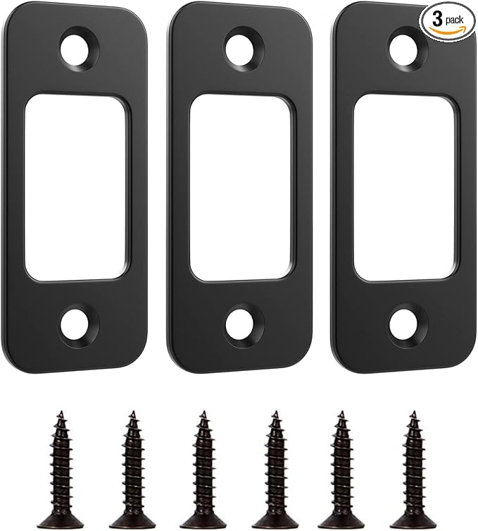 Deadbolt Strike Plate Door Backplate 1" x 2-1/4" Round Corner | Matte Black by FELHOOD