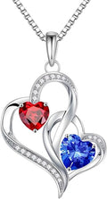 Iefil Valentines Day Gifts for Her - 925 Sterling Silver Double Birthstone Necklace, Heart Necklaces for Women, Anniversary Birthday Gifts, Personalized Jewelry Gift for Wife Mom Girlfriend