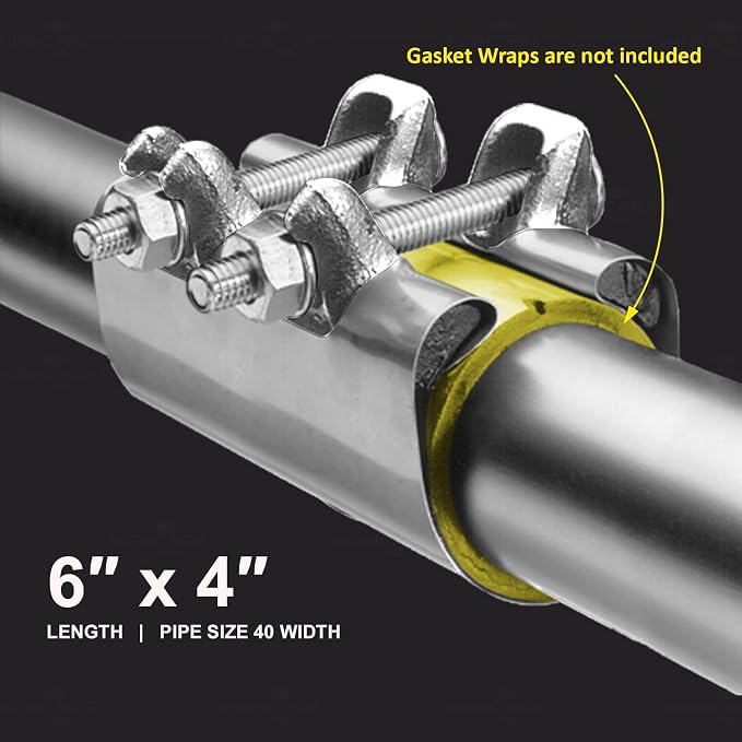 Highcraft Pipe Repair Clamp 4'', IPS Double Bolt, 6” Long, Stainless Steel - Image 6