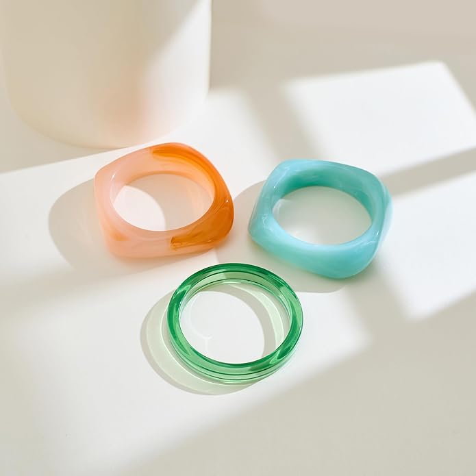 3PCS Colorful Acrylic Resin Bangle Bracelet for Women Boho Geometric Acetate Plate Bracelet Trendy Christmas Jewelry