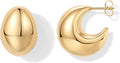 PAVOI 14K Gold Plated 925 Sterling Silver Posts Statement Earrings for Women - Geometric Dome Teardrop Drop Dangle Hoop Chunky Gold Earrings