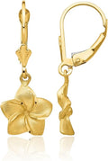 14K Yellow Gold Plumeria Drop Dangle Earrings for Women Flower Motif Lever Back Solid Small Fine Jewelry Gift Floral Nature