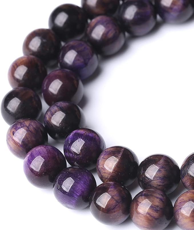 Natural Purple Tiger Eye Beads Round Loose Stone Beads Energy Gemstone Healing Power for Jewelry Making 8mm 46pcs 15"