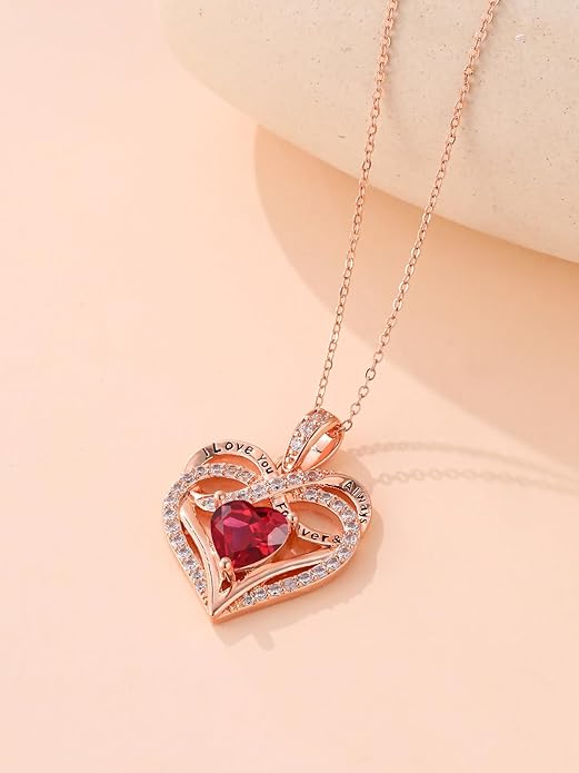 Infinity Rose Gold Valentines Heart Birthstone Necklace for Women,I Love You Always and Forever Jewelry,Valentines Anniversary Birthday Gifts for Her Wife Mom Grandma Daughter
