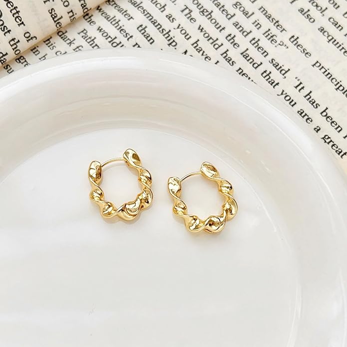 6 Pairs Gold Hoop Earrings Set for Women, 14K Gold Plated Huggie Chunky Earring Variety Pack, Hypoallergenic Thick Jewelry Gift