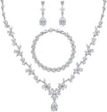 Hadskiss Jewelry Set for Women, Necklace Dangle Earrings Bracelet Set with White AAA Cubic Zirconia, Allergy Free Wedding Party Jewelry for Bridal Bridesmaid