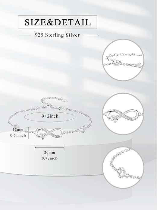 Dorunmo Infinity Heart Anklet Bracelet for Women 925 Sterling Silver Adjustable Infinity Birthstone Bracelet Friendship Jewelry Gifts for Women Birthday Christmas