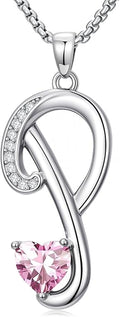 Valentines Day Gifts for Women Alphabet A to Z Initial Birthstone Pendant Necklaces for Women - 18k White Gold Plated Personalized Name Jewelry Valentine Mothers Day Birthday Gifts for Women Her Girlfriend