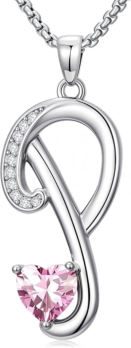 Valentines Day Gifts for Women Alphabet A to Z Initial Birthstone Pendant Necklaces for Women - 18k White Gold Plated Personalized Name Jewelry Valentine Mothers Day Birthday Gifts for Women Her Girlfriend