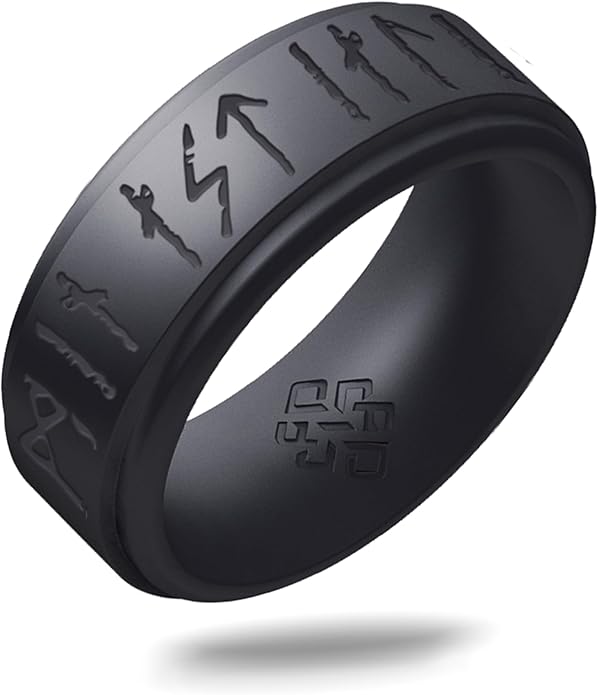 Knot Theory Viking Silicone Ring - My Love Forever in Rune Characters Breathable Comfort Fit - Valentine's Engagement Mens Wedding Band