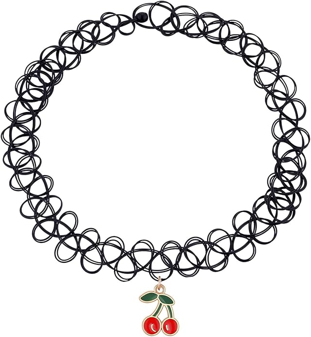 BodyJ4You 2PC Tattoo Choker Necklace - 90s Choker Necklace Women - 2000s Y2K Black Chokers Rainbow Choker - Butterfly Ying Yang Unicorn Rainbow Charms - Stretchy Elastic Necklace