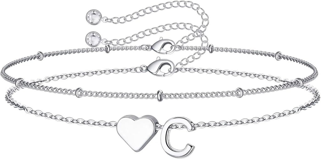 M MOOHAM Valentines Day Gifts for Kids Teen Girls -14K-Gold-Plated Heart Initial A-Z Bracelets for Women Girl Dainty Gold Bracelets Birthday Valentines Gifts for Women Her Teenage Girls Kid Teen Gift
