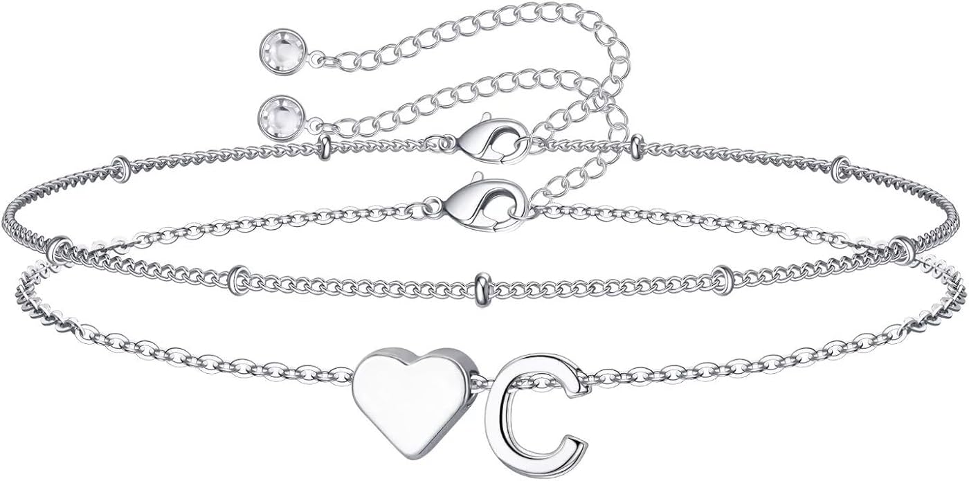 M MOOHAM Valentines Day Gifts for Kids Teen Girls -14K-Gold-Plated Heart Initial A-Z Bracelets for Women Girl Dainty Gold Bracelets Birthday Valentines Gifts for Women Her Teenage Girls Kid Teen Gift